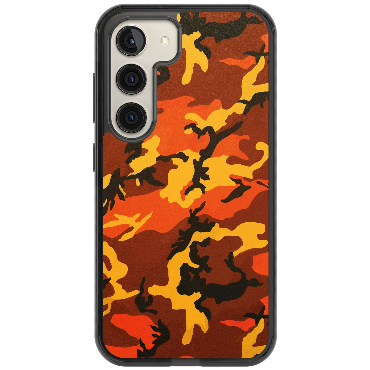 Orange Camo Samsung S22 / Samsung S22 Plus / Samsung S23 / Samsung S23 Plus / Samsung S24 / Samsung S24 Plus Impact Black Phone Case front