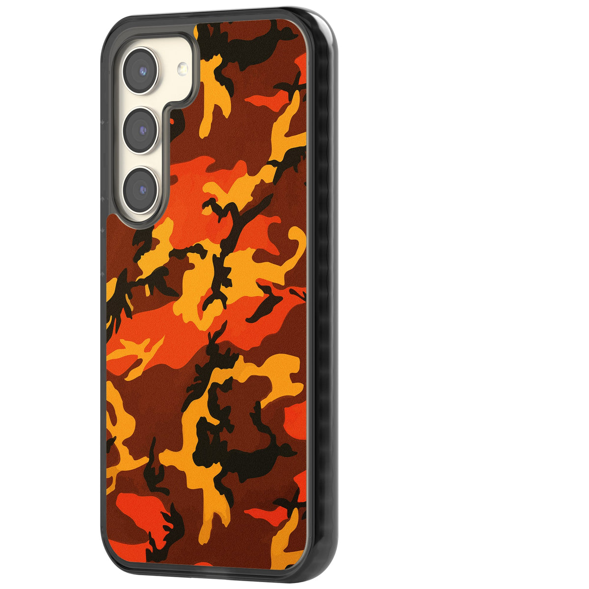 Orange Camo Samsung S22 / Samsung S22 Plus / Samsung S23 / Samsung S23 Plus / Samsung S24 / Samsung S24 Plus Impact Black Phone Case side