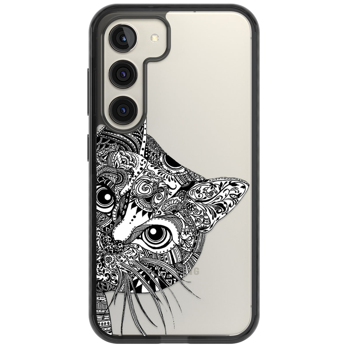 Henna Cat Samsung S22 / Samsung S22 Plus / Samsung S23 / Samsung S23 Plus / Samsung S24 / Samsung S24 Plus Impact Black Phone Case front