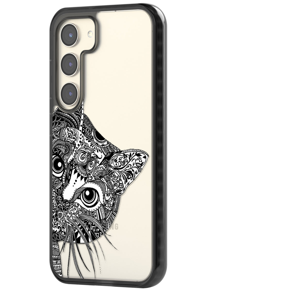 Henna Cat Samsung S22 / Samsung S22 Plus / Samsung S23 / Samsung S23 Plus / Samsung S24 / Samsung S24 Plus Impact Black Phone Case side