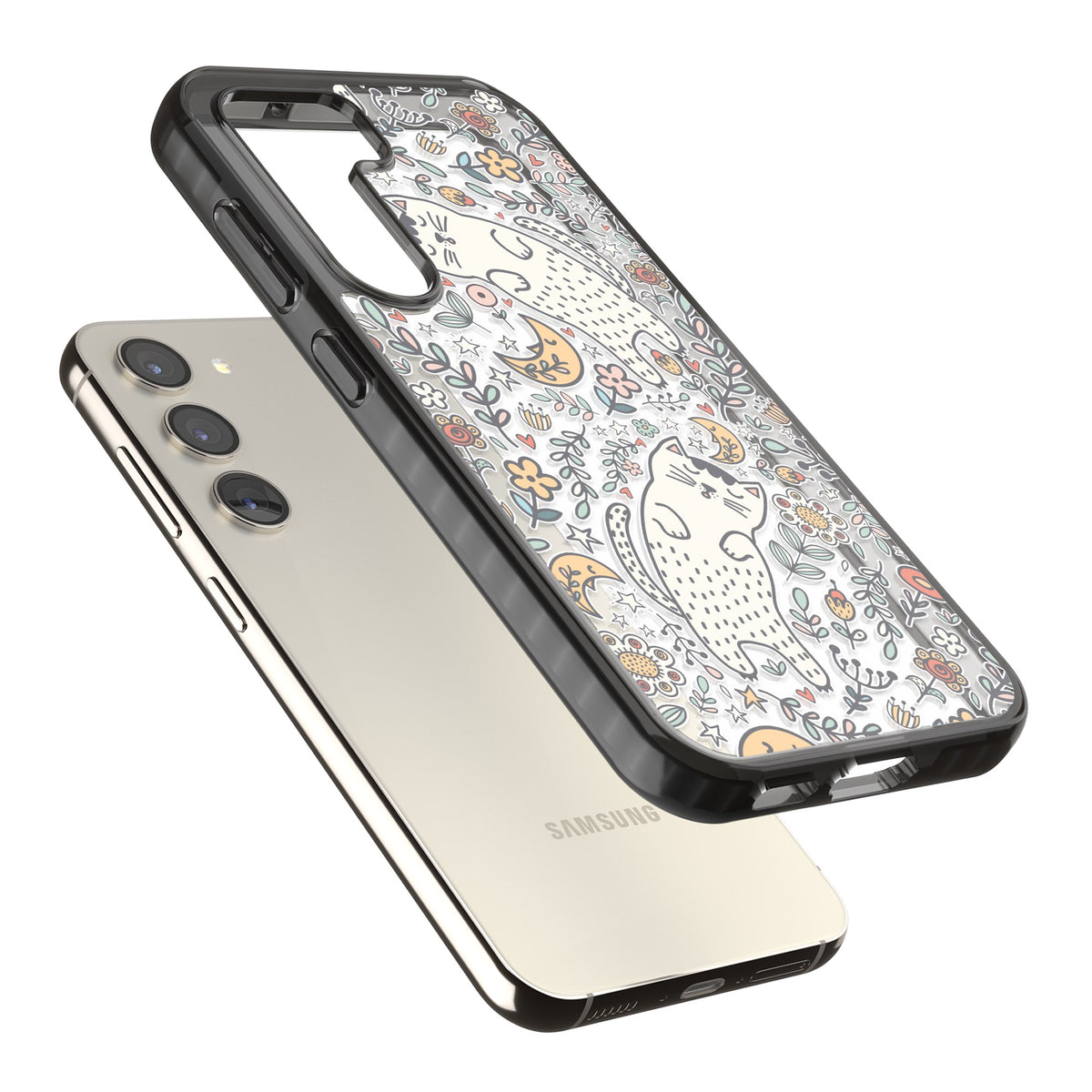 Whisker Dreams Samsung S22 / Samsung S22 Plus / Samsung S23 / Samsung S23 Plus / Samsung S24 / Samsung S24 Plus Impact Black Phone Case angled
