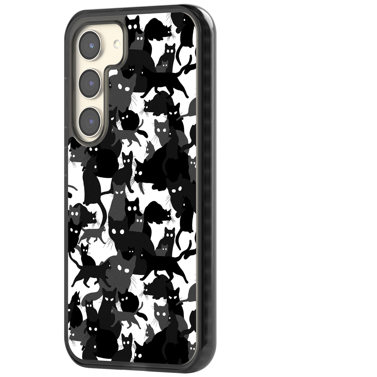 Black & White Cat Camouflage Samsung S22 / Samsung S22 Plus / Samsung S23 / Samsung S23 Plus / Samsung S24 / Samsung S24 Plus Impact Black Phone Case side