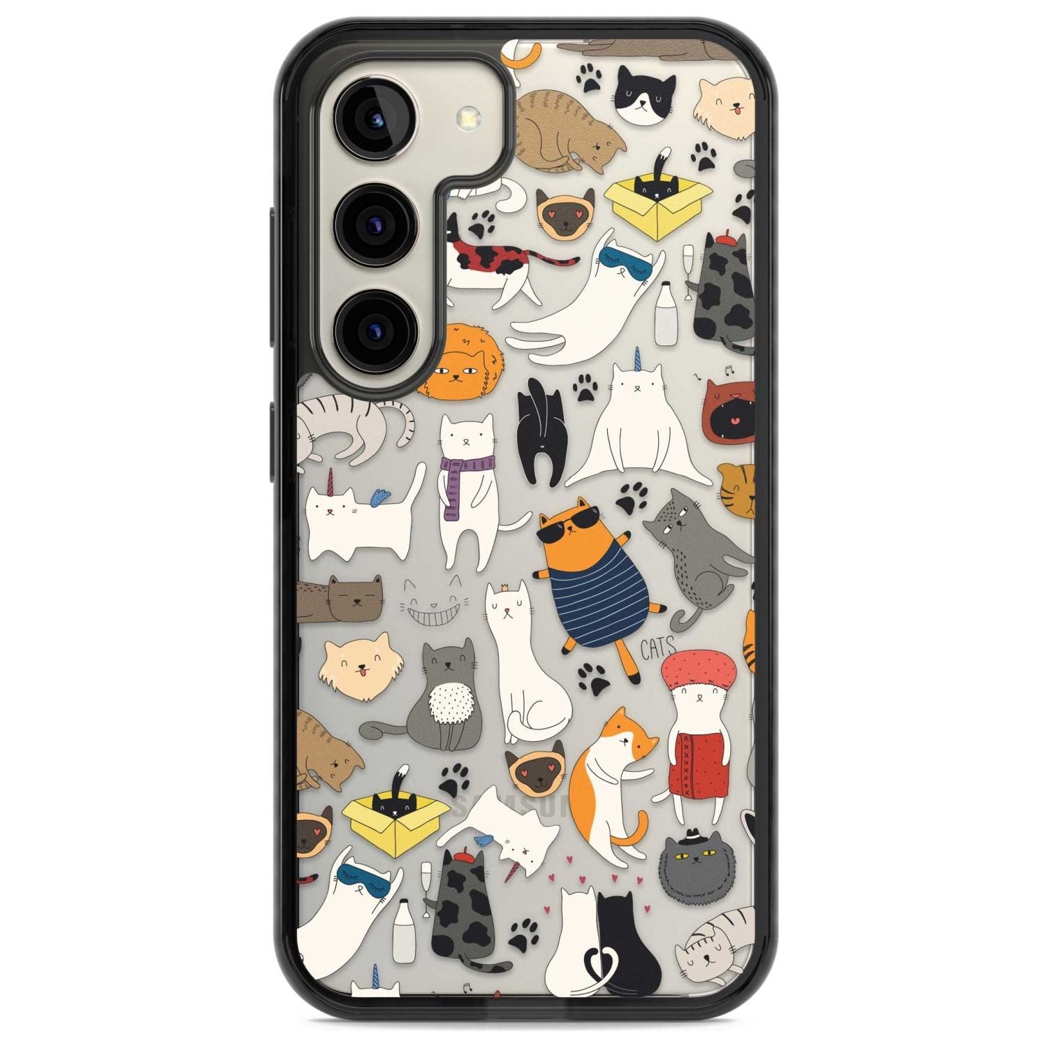 Cartoon Cat Collage Phone Case Samsung S22 / Black Impact Case,Samsung S23 / Black Impact Case Blanc Space