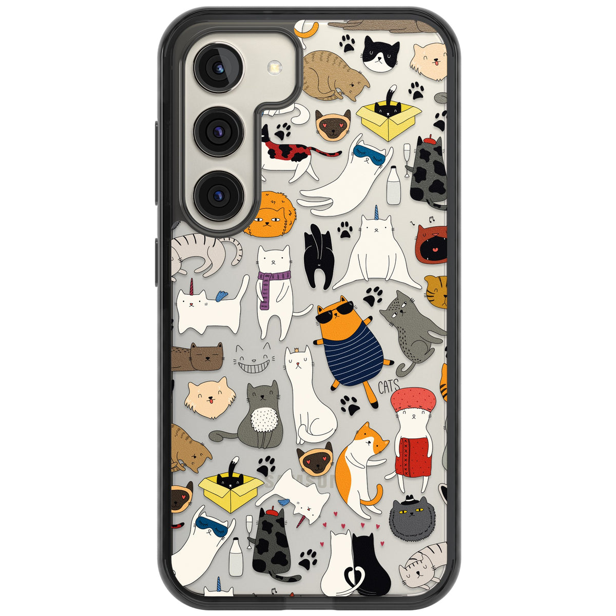 Cartoon Cats Samsung S22 / Samsung S22 Plus / Samsung S23 / Samsung S23 Plus / Samsung S24 / Samsung S24 Plus Impact Black Phone Case front