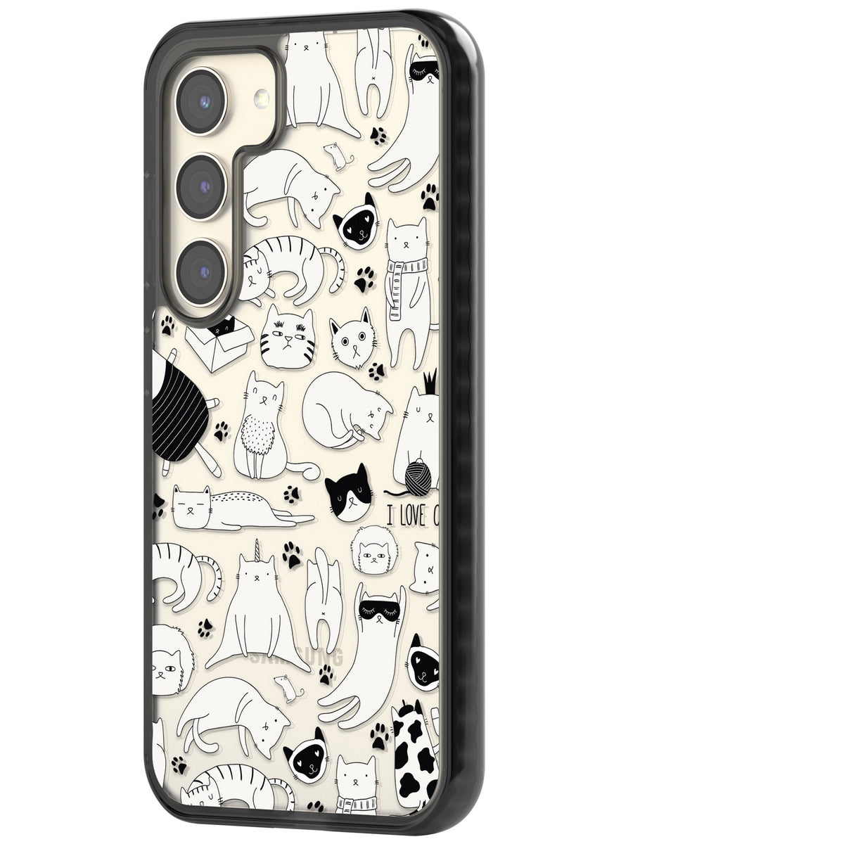Cartoon Cats (Black & White) Samsung S22 / Samsung S22 Plus / Samsung S23 / Samsung S23 Plus / Samsung S24 / Samsung S24 Plus Impact Black Phone Case side
