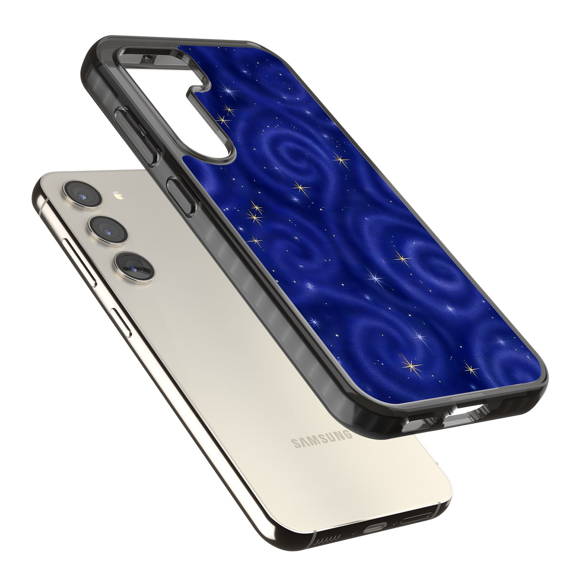 Indigo Cosmos Samsung S22 / Samsung S22 Plus / Samsung S23 / Samsung S23 Plus / Samsung S24 / Samsung S24 Plus Impact Black Phone Case angled