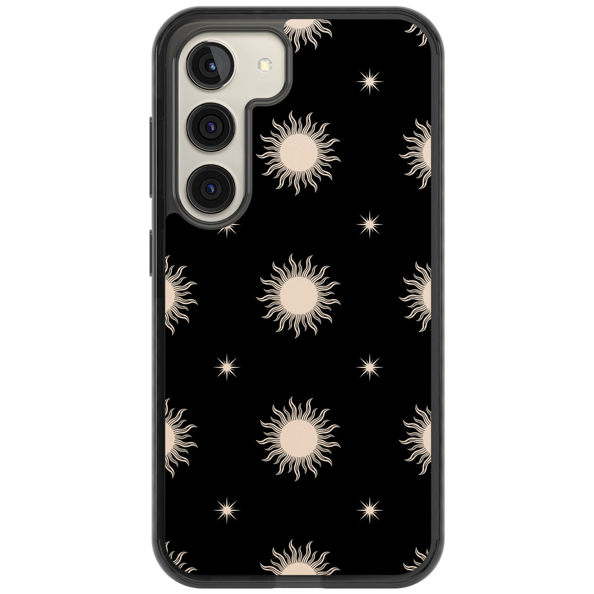 Celestial Patterns Classic Suns (Black) Samsung S22 / Samsung S22 Plus / Samsung S23 / Samsung S23 Plus / Samsung S24 / Samsung S24 Plus Impact Black Phone Case front