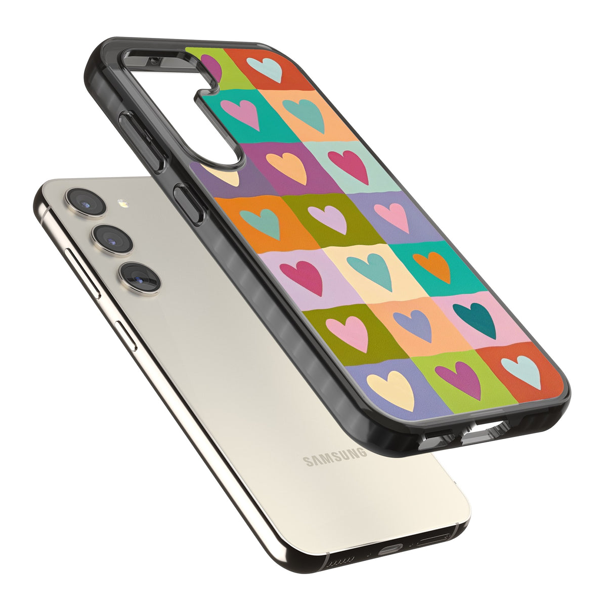 Heart Quilt Samsung S22 / Samsung S22 Plus / Samsung S23 / Samsung S23 Plus / Samsung S24 / Samsung S24 Plus Impact Black Phone Case angled