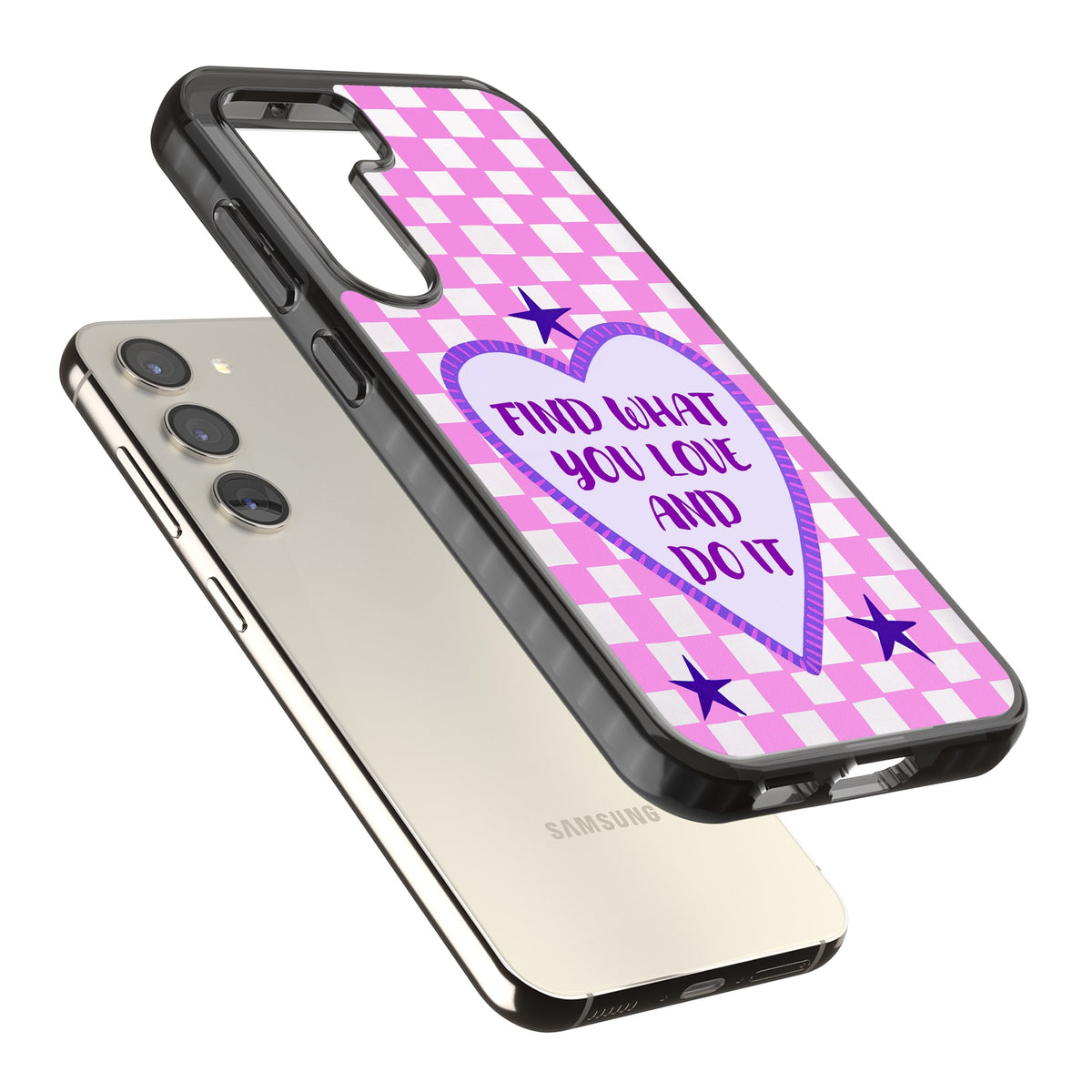 Find What You Love Samsung S22 / Samsung S22 Plus / Samsung S23 / Samsung S23 Plus / Samsung S24 / Samsung S24 Plus Impact Black Phone Case angled
