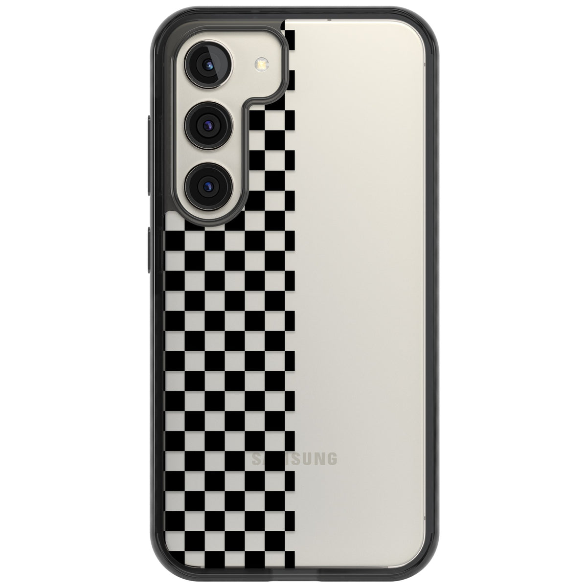 Half Black Check Samsung S22 / Samsung S22 Plus / Samsung S23 / Samsung S23 Plus / Samsung S24 / Samsung S24 Plus Impact Black Phone Case front