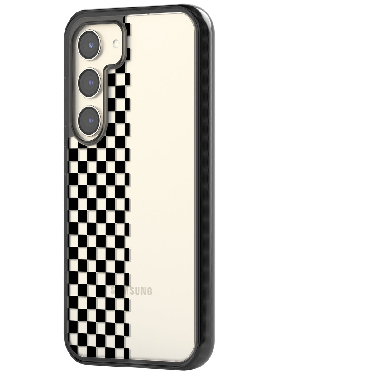 Half Black Check Samsung S22 / Samsung S22 Plus / Samsung S23 / Samsung S23 Plus / Samsung S24 / Samsung S24 Plus Impact Black Phone Case side