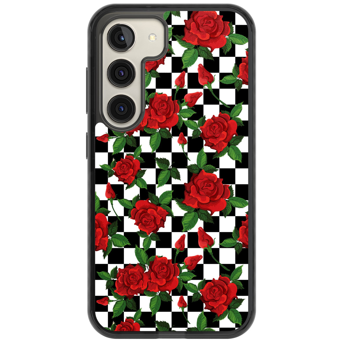 Checkered Roses Samsung S22 / Samsung S22 Plus / Samsung S23 / Samsung S23 Plus / Samsung S24 / Samsung S24 Plus Impact Black Phone Case front