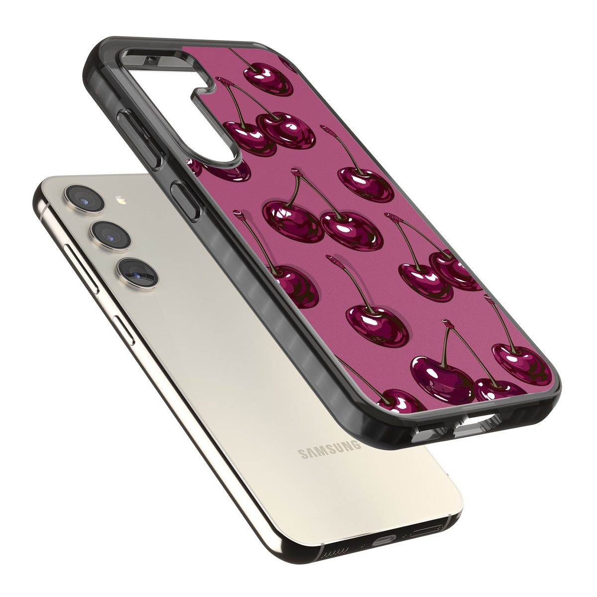 Cherry Soda Samsung S22 / Samsung S22 Plus / Samsung S23 / Samsung S23 Plus / Samsung S24 / Samsung S24 Plus Impact Black Phone Case angled