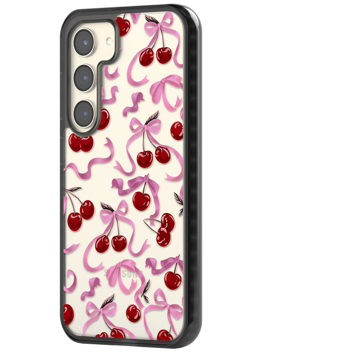 Pink Bow & Cherries Samsung S22 / Samsung S22 Plus / Samsung S23 / Samsung S23 Plus / Samsung S24 / Samsung S24 Plus Impact Black Phone Case side