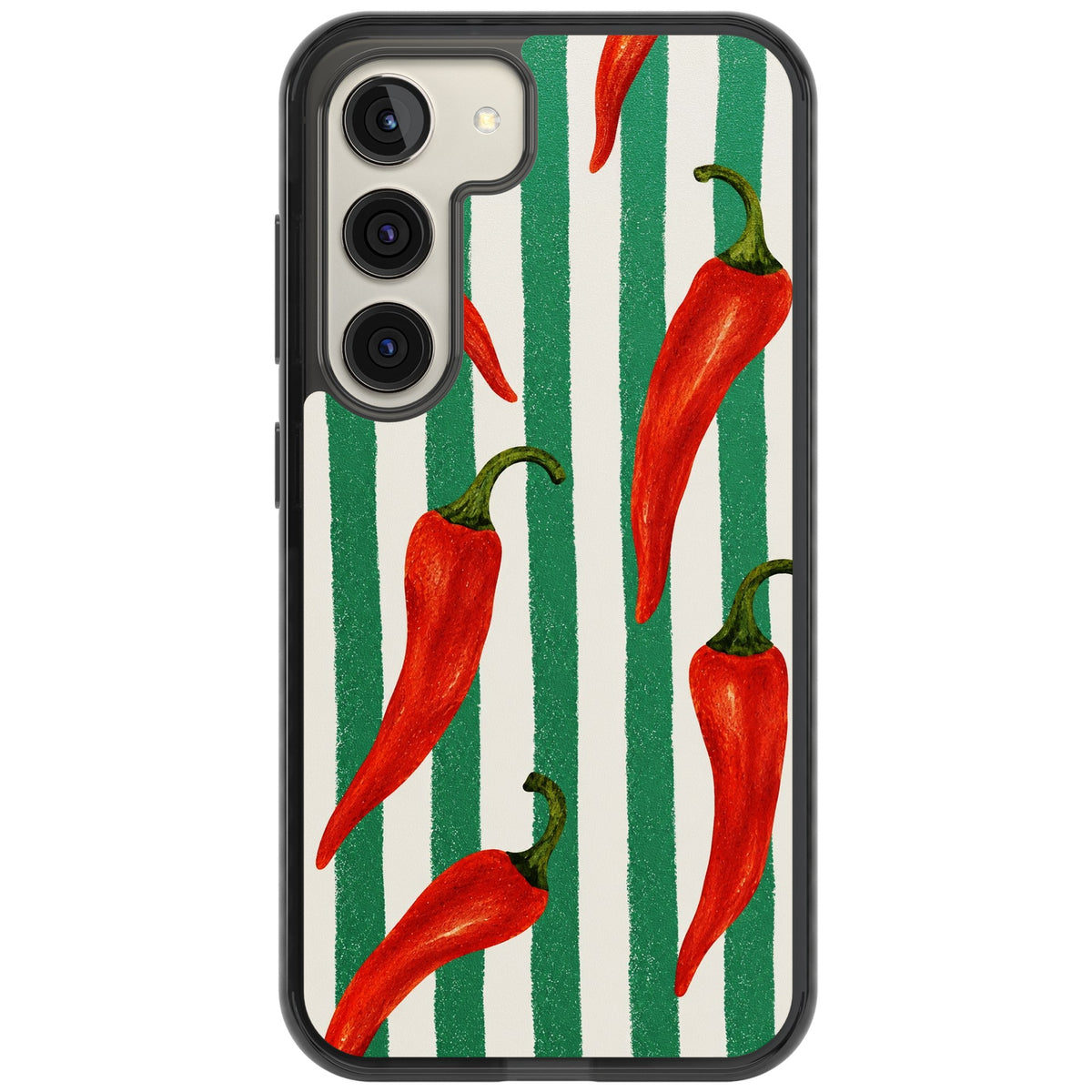 Striped Chillis Samsung S22 / Samsung S22 Plus / Samsung S23 / Samsung S23 Plus / Samsung S24 / Samsung S24 Plus Impact Black Phone Case front