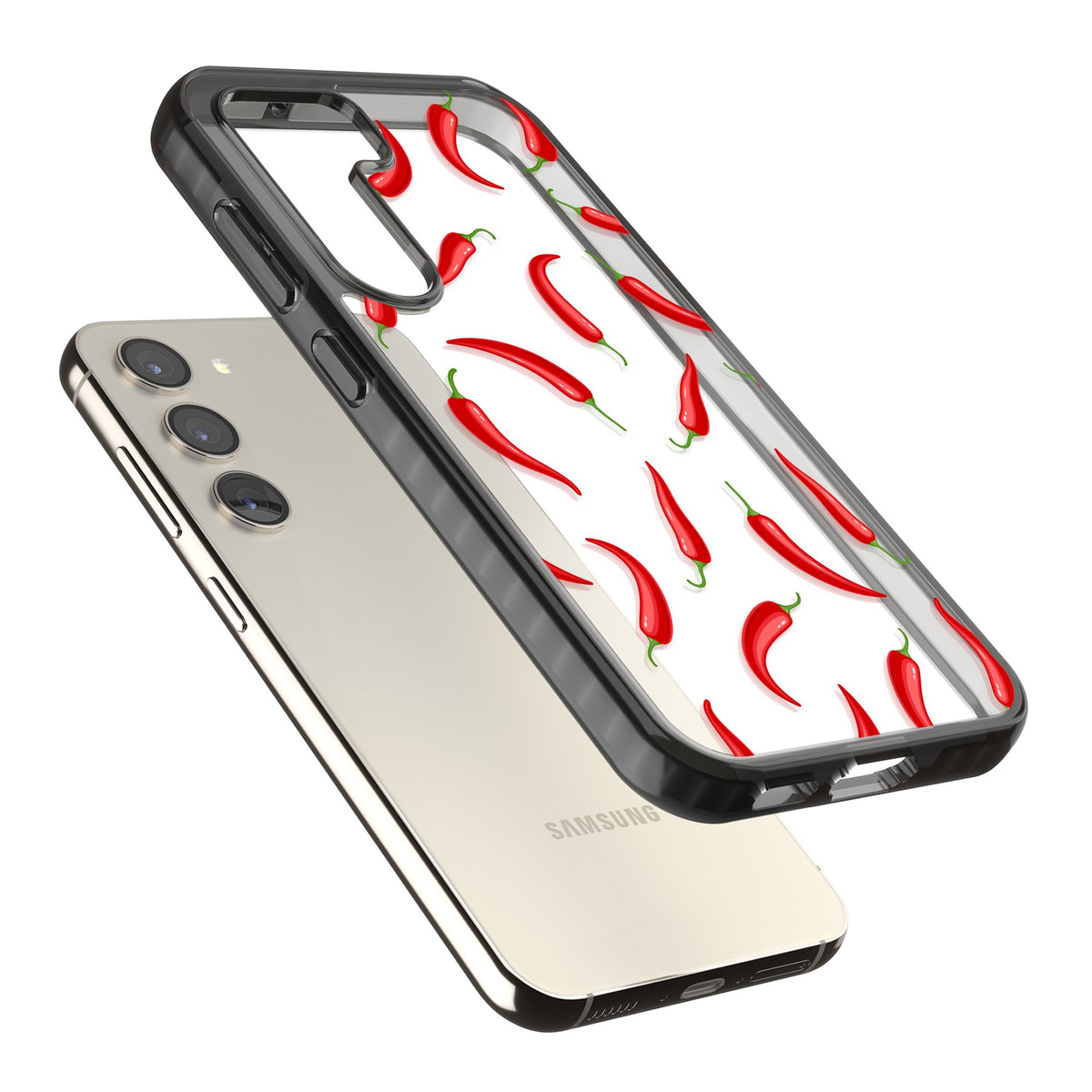 Chilli Heat Samsung S22 / Samsung S22 Plus / Samsung S23 / Samsung S23 Plus / Samsung S24 / Samsung S24 Plus Impact Black Phone Case angled