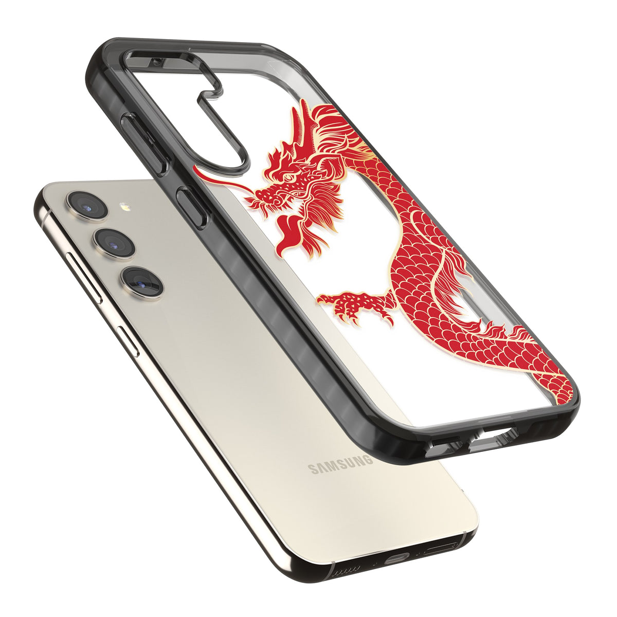 Red Dragon Samsung S22 / Samsung S22 Plus / Samsung S23 / Samsung S23 Plus / Samsung S24 / Samsung S24 Plus Impact Black Phone Case angled