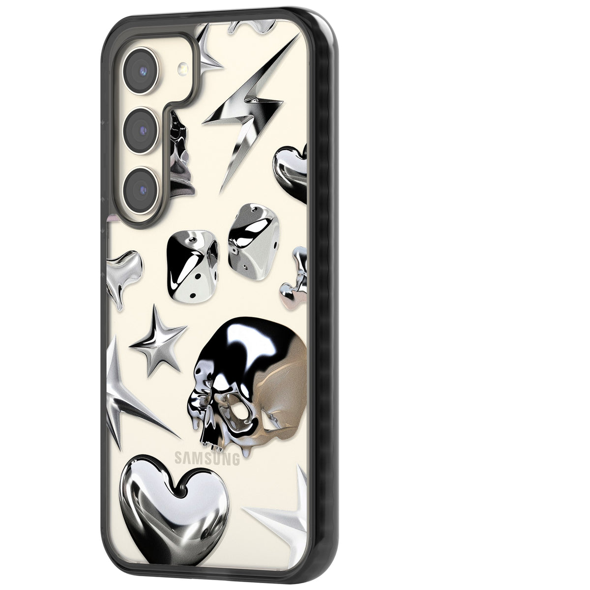 Chromed Samsung S22 / Samsung S22 Plus / Samsung S23 / Samsung S23 Plus / Samsung S24 / Samsung S24 Plus Impact Black Phone Case side