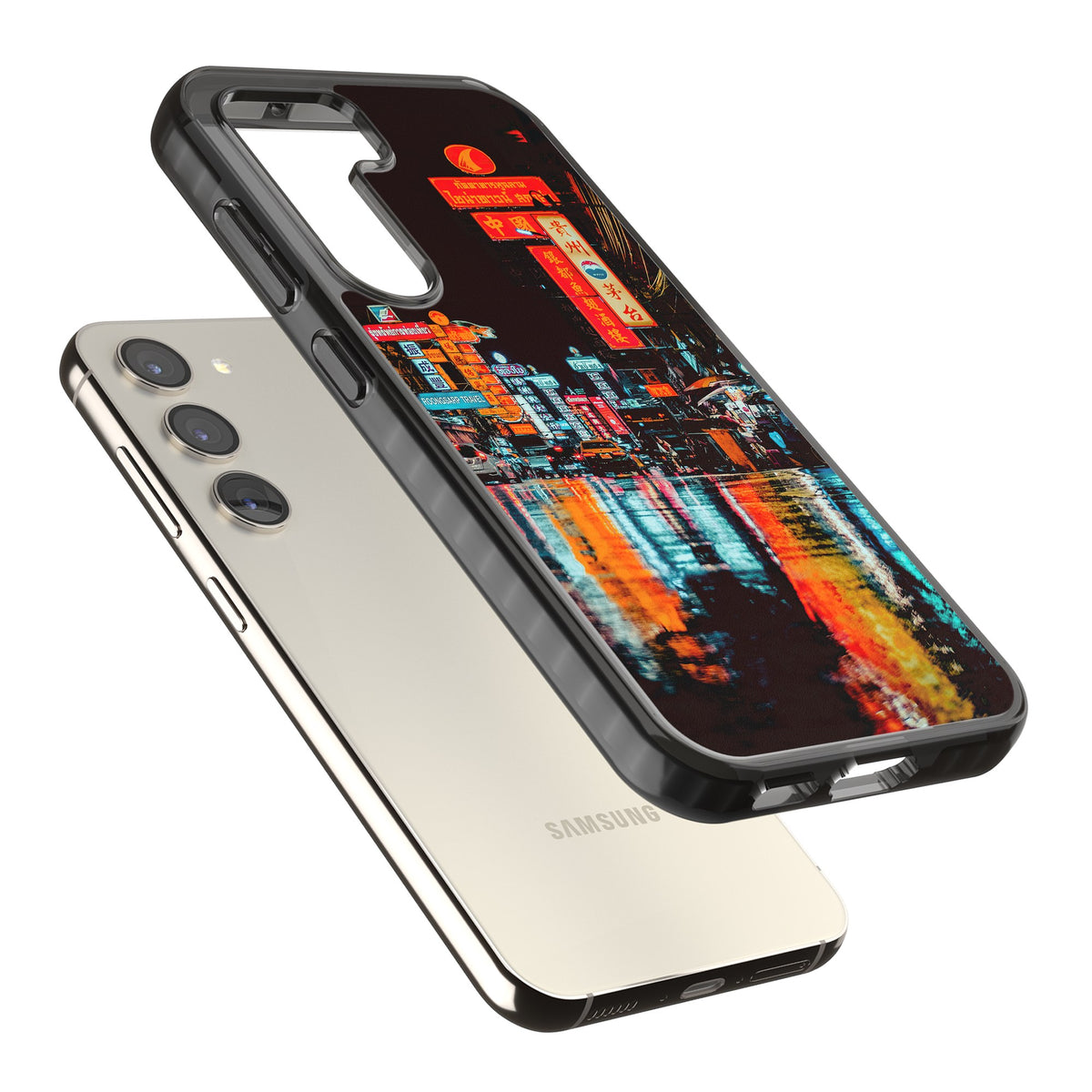 Neon City Samsung S22 / Samsung S22 Plus / Samsung S23 / Samsung S23 Plus / Samsung S24 / Samsung S24 Plus Impact Black Phone Case angled
