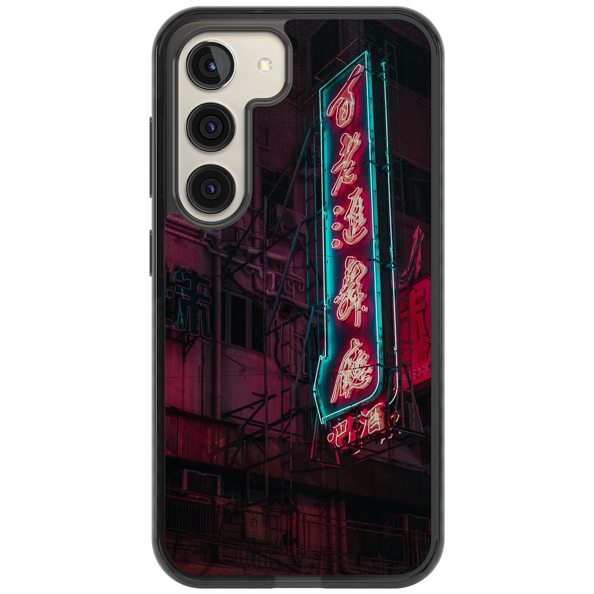 Neon Kanji Cityscape Samsung S22 / Samsung S22 Plus / Samsung S23 / Samsung S23 Plus / Samsung S24 / Samsung S24 Plus Impact Black Phone Case front