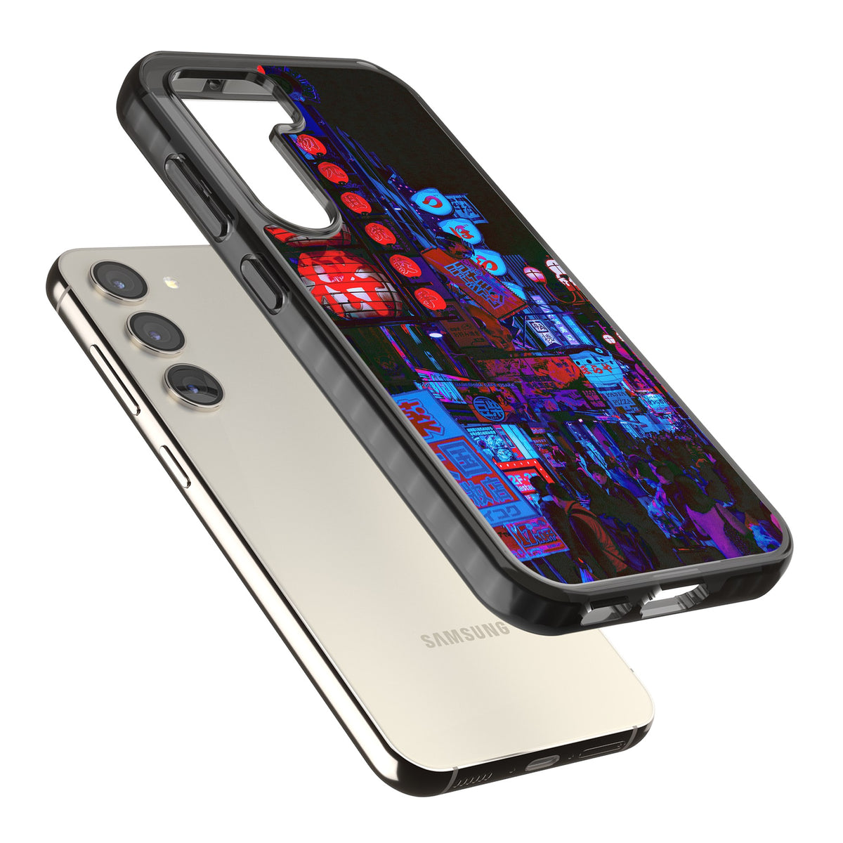 Neon Tokyo Samsung S22 / Samsung S22 Plus / Samsung S23 / Samsung S23 Plus / Samsung S24 / Samsung S24 Plus Impact Black Phone Case angled