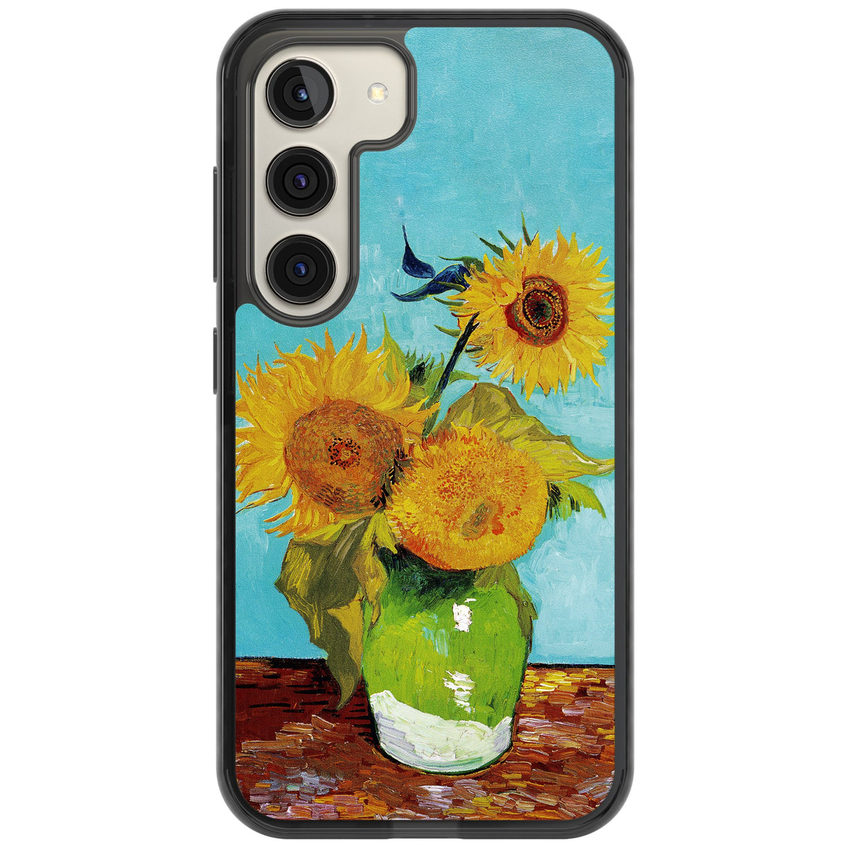Vase With Three Sunflowers Samsung S22 / Samsung S22 Plus / Samsung S23 / Samsung S23 Plus / Samsung S24 / Samsung S24 Plus Impact Black Phone Case front