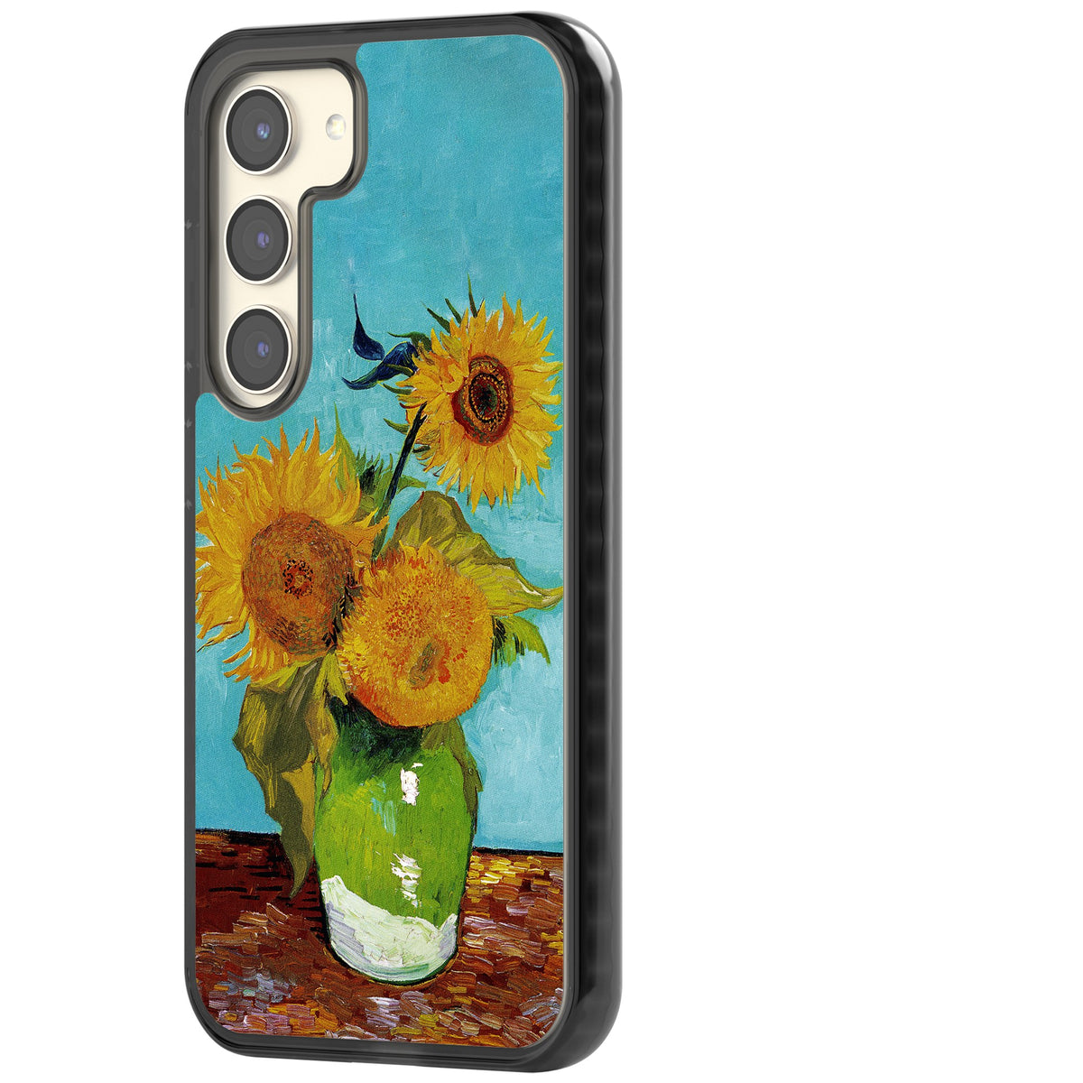 Vase With Three Sunflowers Samsung S22 / Samsung S22 Plus / Samsung S23 / Samsung S23 Plus / Samsung S24 / Samsung S24 Plus Impact Black Phone Case side