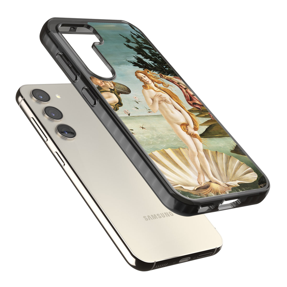 The Birth of Venus - Sandro Botticelli Samsung S22 / Samsung S22 Plus / Samsung S23 / Samsung S23 Plus / Samsung S24 / Samsung S24 Plus Impact Black Phone Case angled