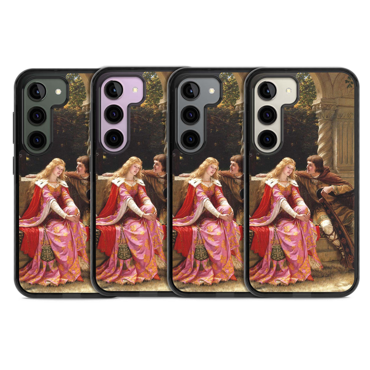 The End of the Song classic art iPhone case featuring a medieval lady in pink gown and her knight in a stone archway | Black Impact case for Samsung Galaxy S24, Samsung Galaxy S23, Samsung Galaxy S22