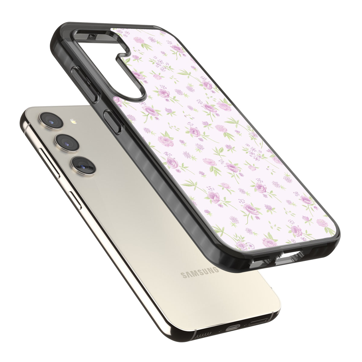 Pink Peonies Samsung S22 / Samsung S22 Plus / Samsung S23 / Samsung S23 Plus / Samsung S24 / Samsung S24 Plus Impact Black Phone Case angled