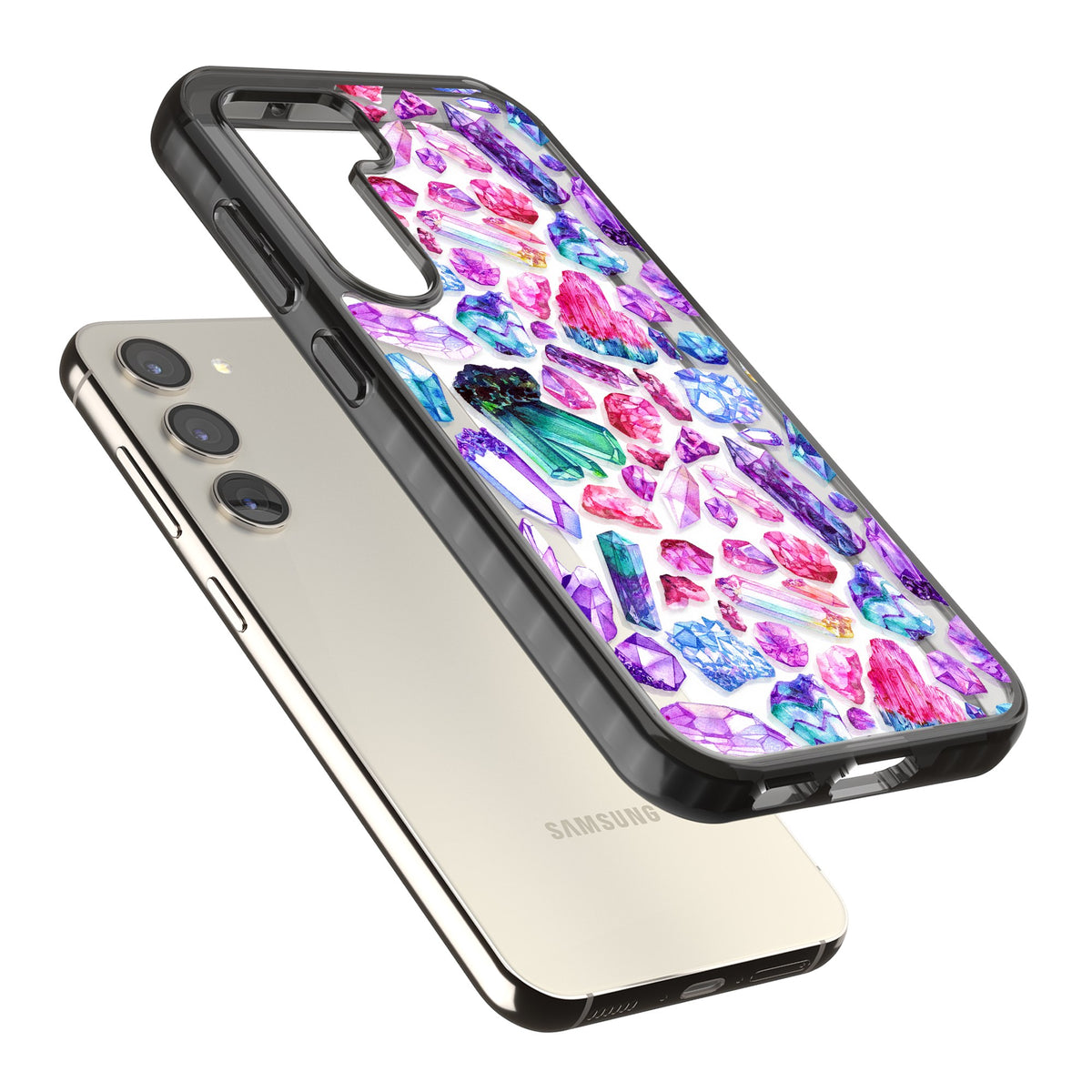 Rainbow Crystals Samsung S22 / Samsung S22 Plus / Samsung S23 / Samsung S23 Plus / Samsung S24 / Samsung S24 Plus Impact Black Phone Case angled