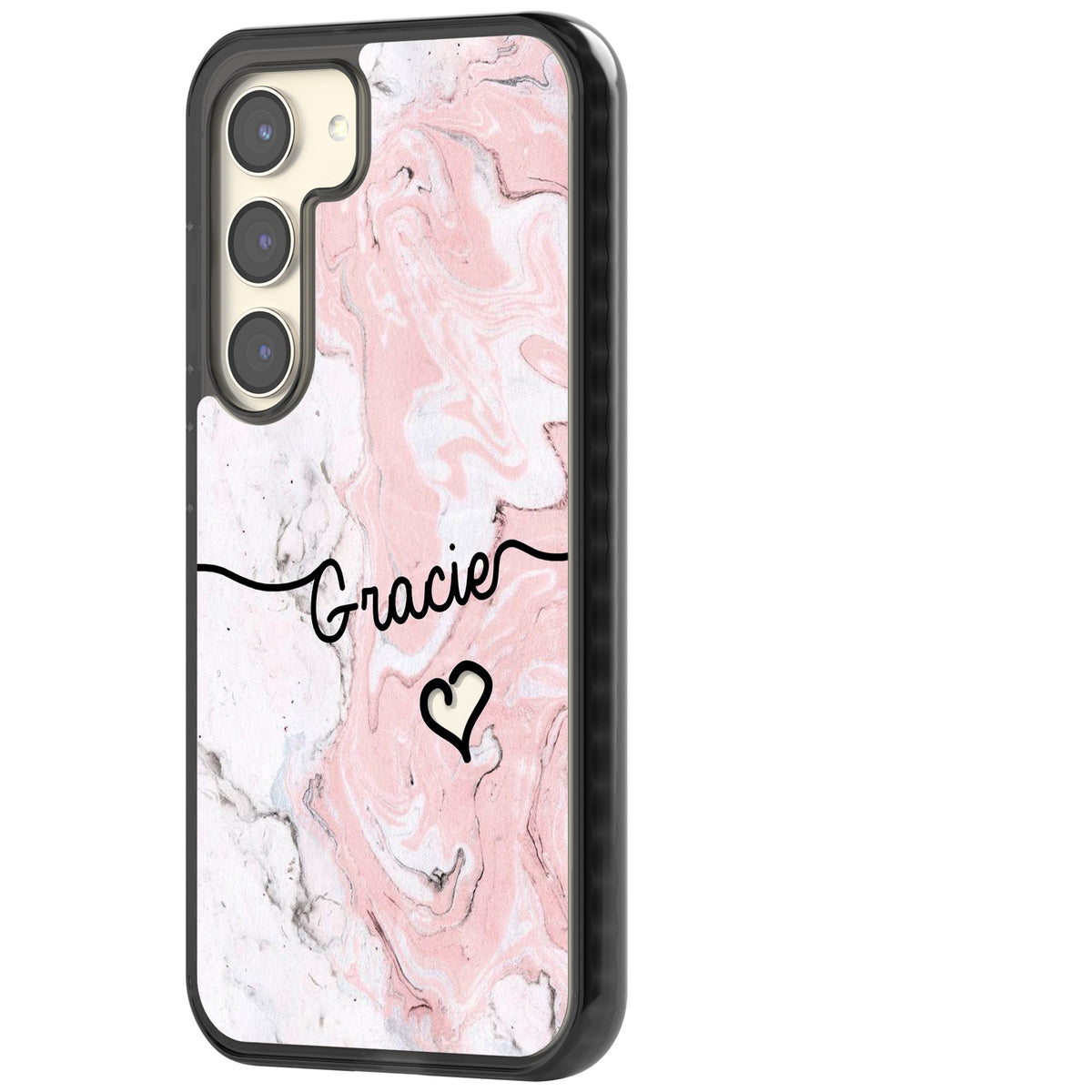 Personalised Pink Marble Samsung S22 / Samsung S22 Plus / Samsung S23 / Samsung S23 Plus / Samsung S24 / Samsung S24 Plus Impact Black Phone Case side