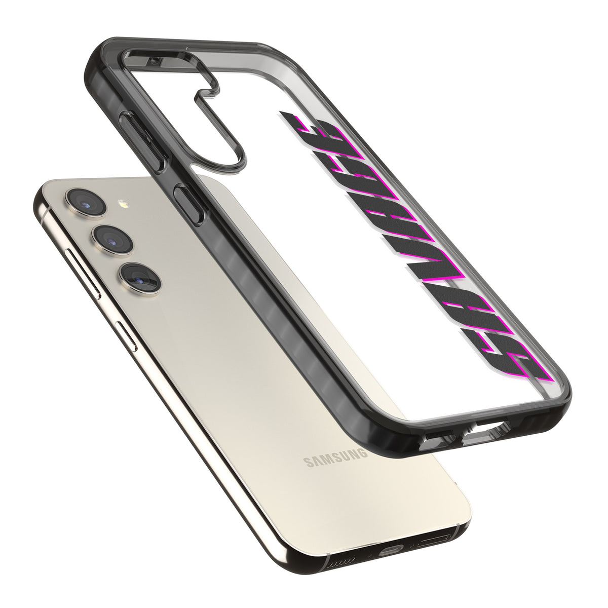 Personalised Cool Vertical Name Samsung S22 / Samsung S22 Plus / Samsung S23 / Samsung S23 Plus / Samsung S24 / Samsung S24 Plus Impact Black Phone Case angled