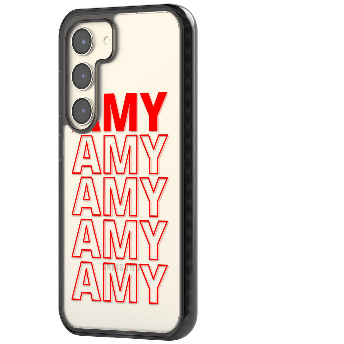 Personalised Bold Name Repeat Samsung S22 / Samsung S22 Plus / Samsung S23 / Samsung S23 Plus / Samsung S24 / Samsung S24 Plus Impact Black Phone Case side