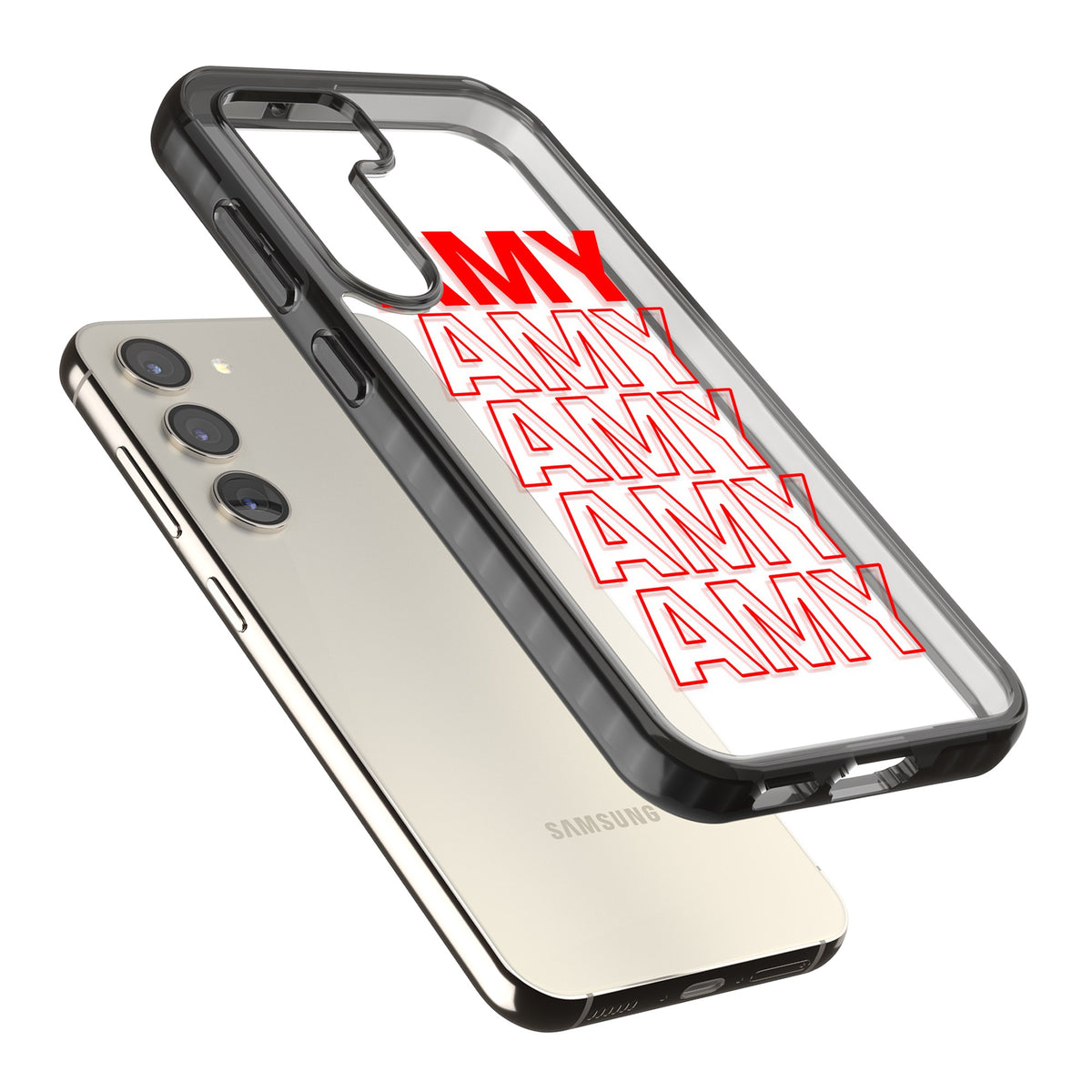 Personalised Bold Name Repeat Samsung S22 / Samsung S22 Plus / Samsung S23 / Samsung S23 Plus / Samsung S24 / Samsung S24 Plus Impact Black Phone Case angled