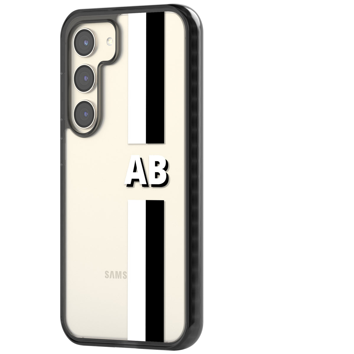 Personalised Bold Two Stripe Name Samsung S22 / Samsung S22 Plus / Samsung S23 / Samsung S23 Plus / Samsung S24 / Samsung S24 Plus Impact Black Phone Case side