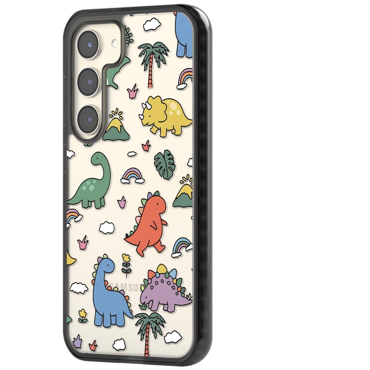 Cute Dino Pattern Samsung S22 / Samsung S22 Plus / Samsung S23 / Samsung S23 Plus / Samsung S24 / Samsung S24 Plus Impact Black Phone Case side