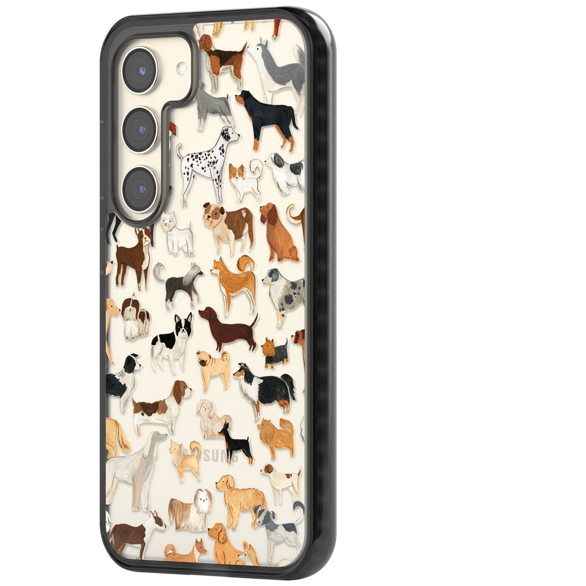 Hand Painted Dogs Samsung S22 / Samsung S22 Plus / Samsung S23 / Samsung S23 Plus / Samsung S24 / Samsung S24 Plus Impact Black Phone Case side