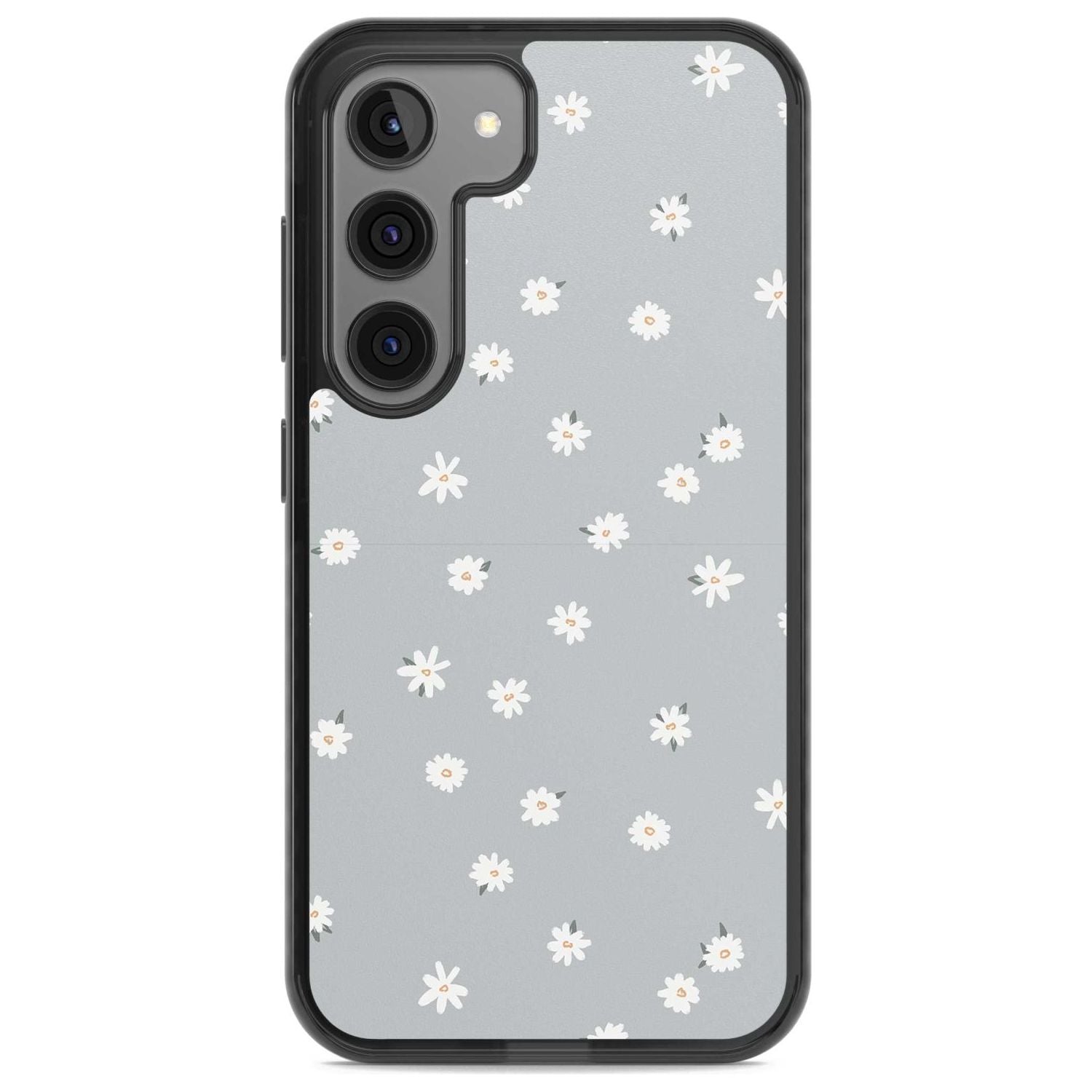 Painted Daisy Blue-Grey Cute Phone Case Samsung S22 / Black Impact Case,Samsung S23 / Black Impact Case Blanc Space
