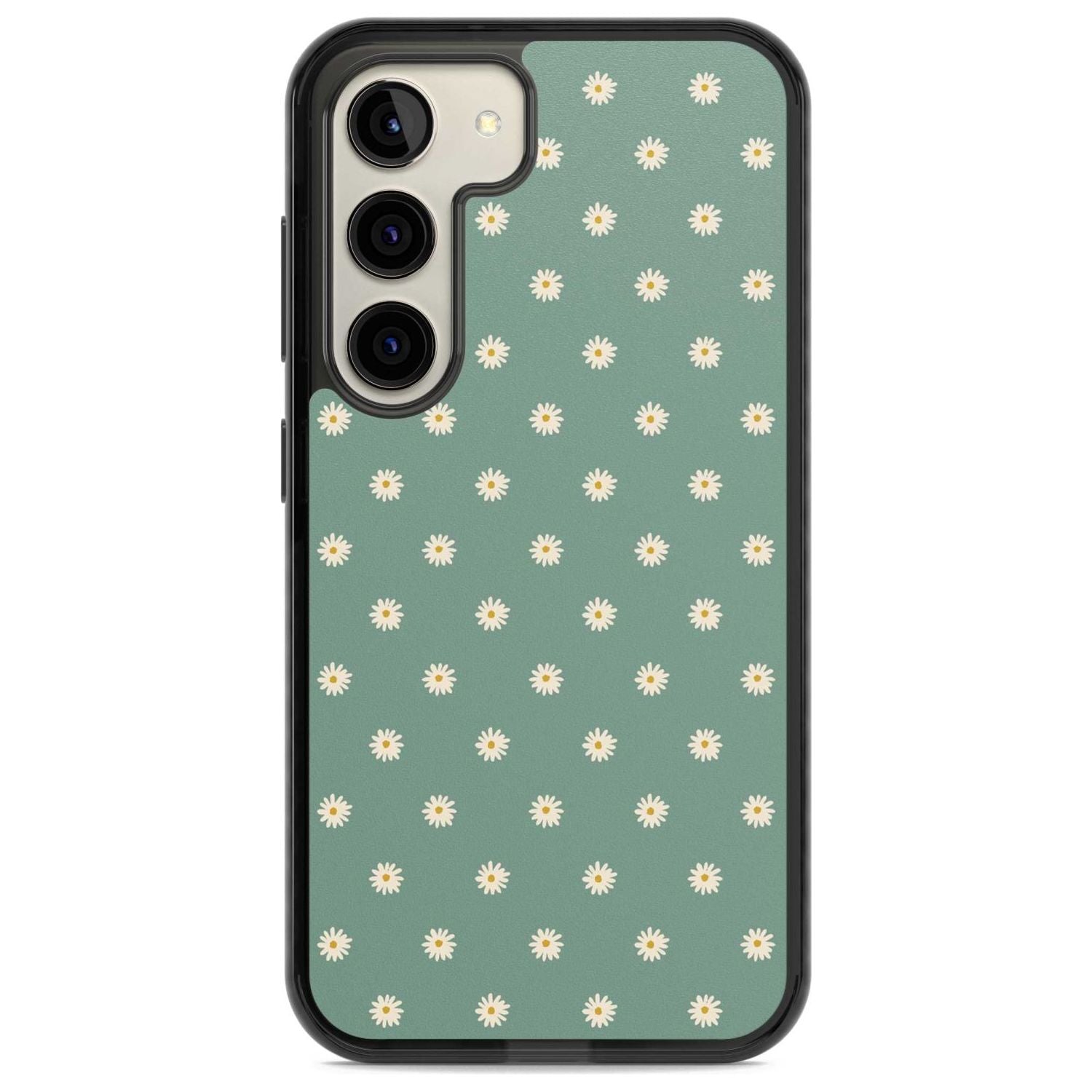 Daisy Pattern Teal Cute Floral Phone Case Samsung S22 / Black Impact Case,Samsung S23 / Black Impact Case Blanc Space