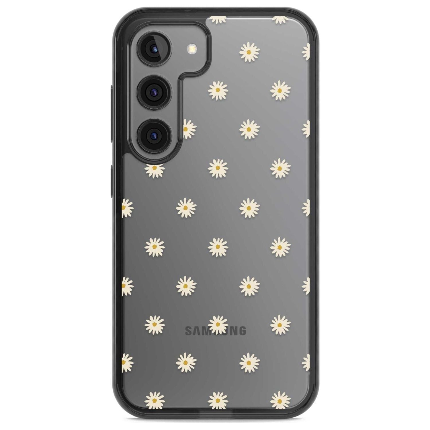 Daisy Pattern Transparent Cute Floral Phone Case Samsung S22 / Black Impact Case,Samsung S23 / Black Impact Case Blanc Space