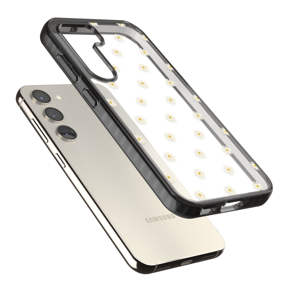 Daisy Pop Samsung S22 / Samsung S22 Plus / Samsung S23 / Samsung S23 Plus / Samsung S24 / Samsung S24 Plus Impact Black Phone Case angled