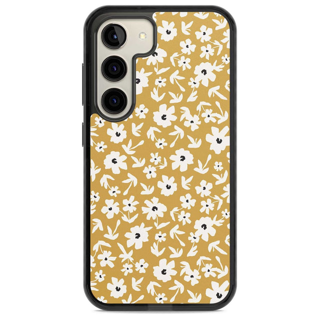 Floral Print on Mustard Cute Floral Phone Case Samsung S22 / Black Impact Case,Samsung S23 / Black Impact Case Blanc Space