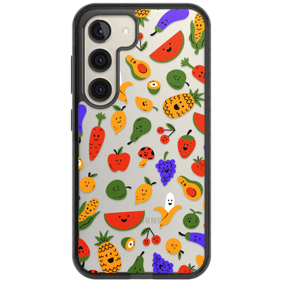 Playful Fruit Kawaii Samsung S22 / Samsung S22 Plus / Samsung S23 / Samsung S23 Plus / Samsung S24 / Samsung S24 Plus Impact Black Phone Case front