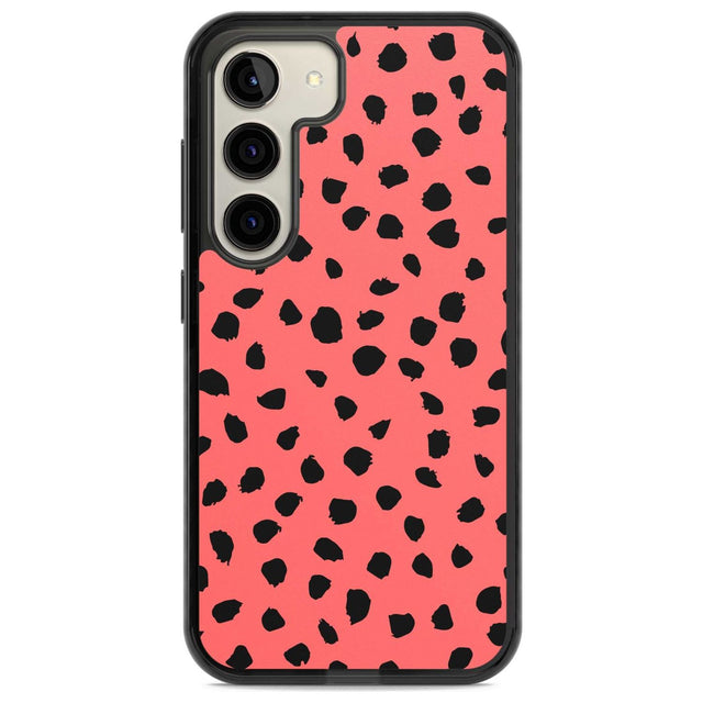 Black on Salmon Pink Dalmatian Polka Dot Spots Phone Case Samsung S22 / Black Impact Case,Samsung S23 / Black Impact Case Blanc Space