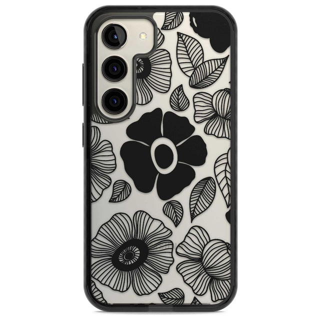 Black Flowers Phone Case Samsung S22 / Black Impact Case,Samsung S23 / Black Impact Case Blanc Space
