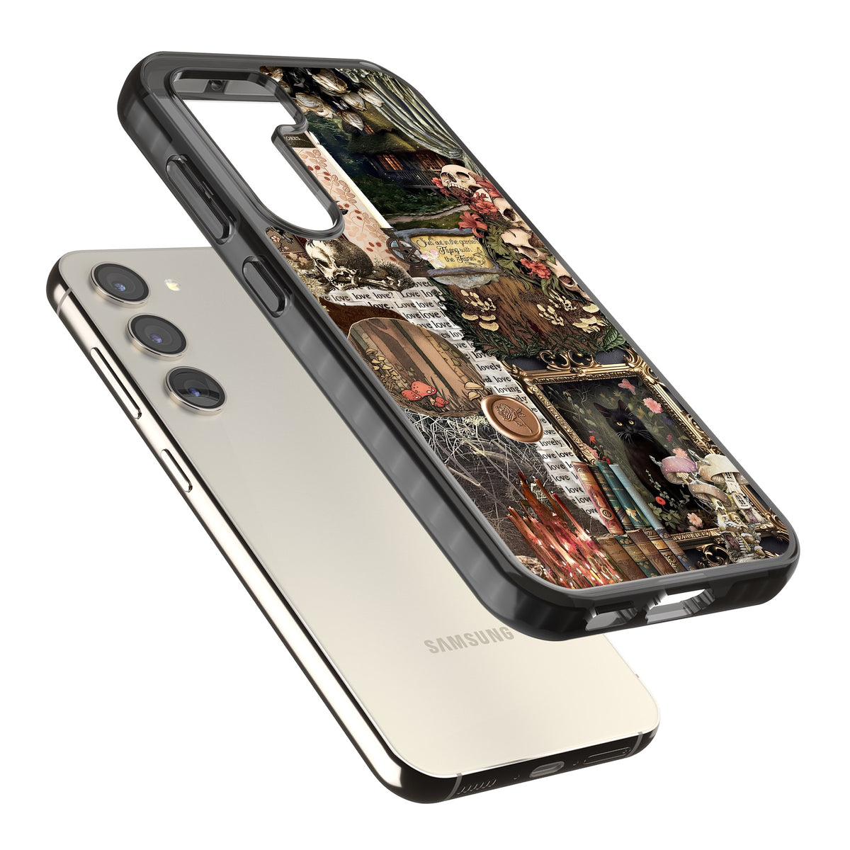 Academia Collage Samsung S22 / Samsung S22 Plus / Samsung S23 / Samsung S23 Plus / Samsung S24 / Samsung S24 Plus Impact Black Phone Case angled
