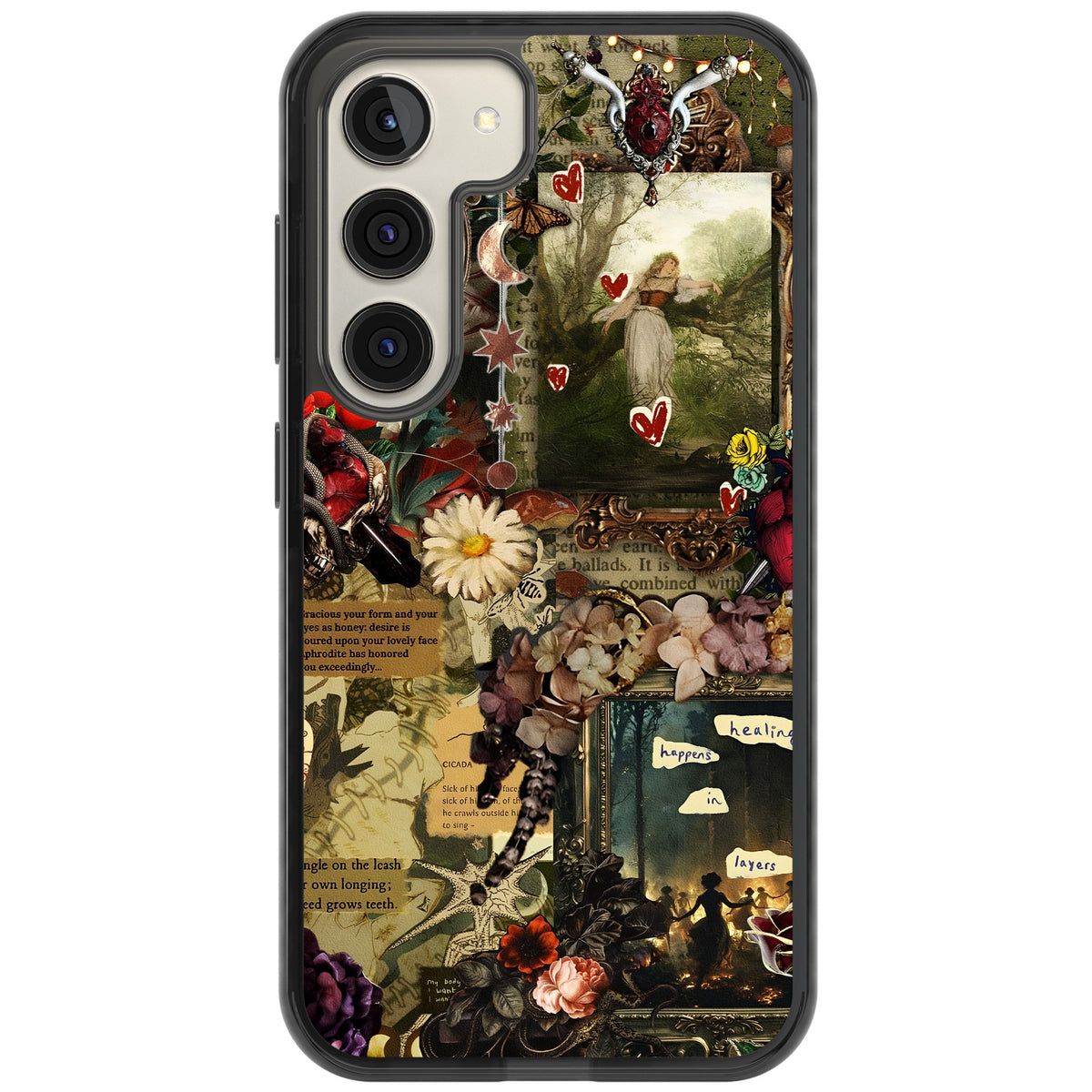 Textbook Romance Collage Samsung S22 / Samsung S22 Plus / Samsung S23 / Samsung S23 Plus / Samsung S24 / Samsung S24 Plus Impact Black Phone Case front