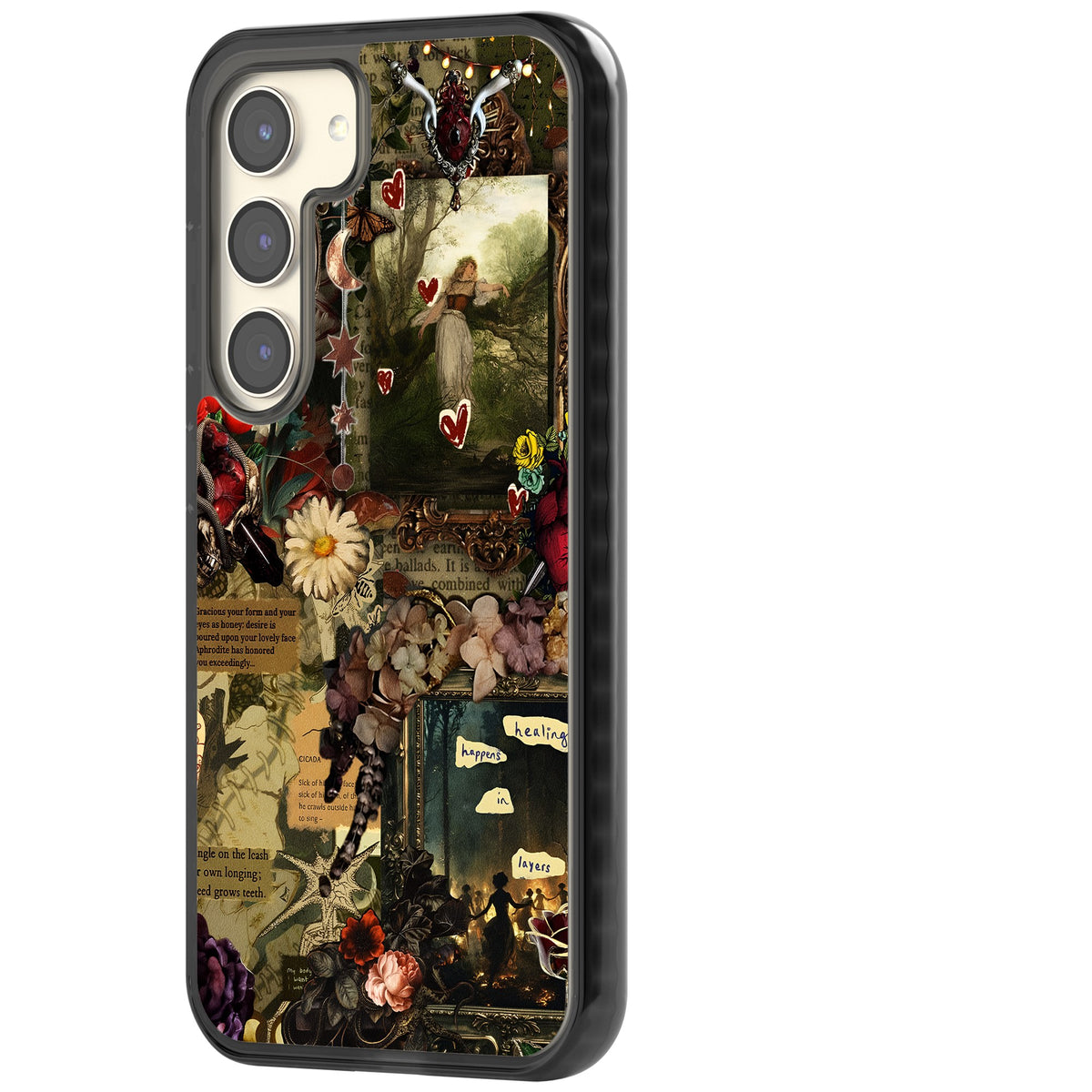 Textbook Romance Collage Samsung S22 / Samsung S22 Plus / Samsung S23 / Samsung S23 Plus / Samsung S24 / Samsung S24 Plus Impact Black Phone Case side