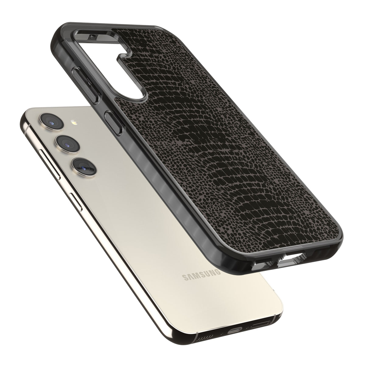 Dark Snake Skin Samsung S22 / Samsung S22 Plus / Samsung S23 / Samsung S23 Plus / Samsung S24 / Samsung S24 Plus Impact Black Phone Case angled